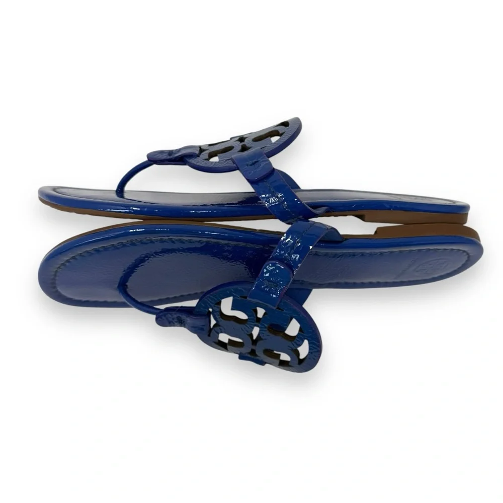 Tory Burch Nautical Blue Patent Leather Miller Thong Sandals 9 Women’s - Picture 9 of 11